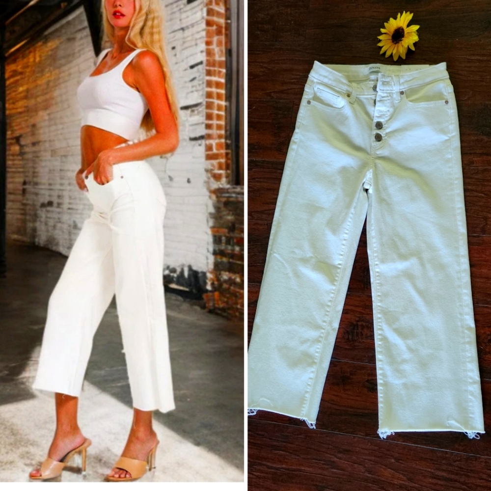 Zenana-High Rise Wide Leg Cropped Denim Pants-White | Simply Dixie